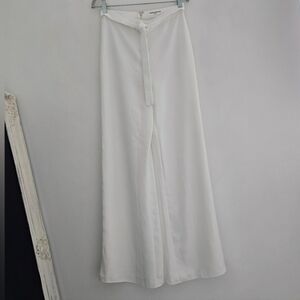 Amanda Uprichard Ariya  White Tie-Waist Wide Leg Pants